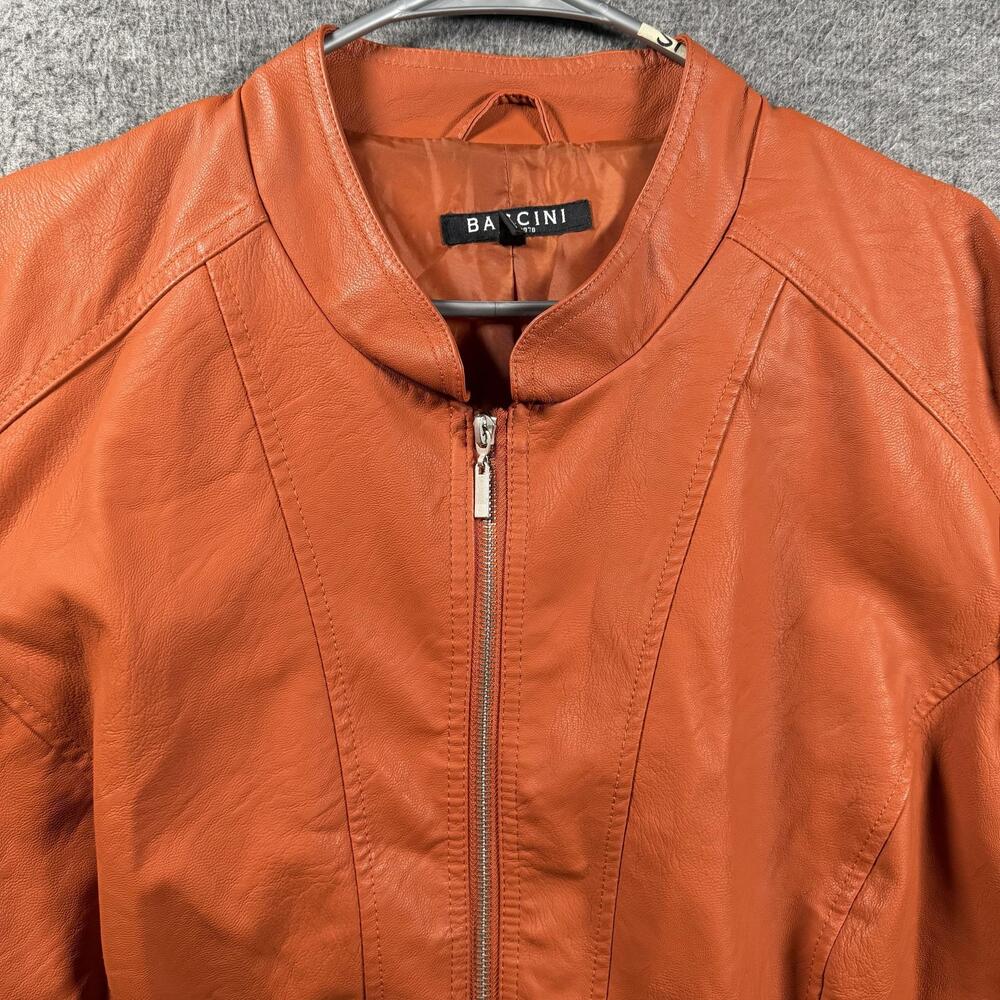 Baccini Jacket Womens Plus 3X Orange Faux Leather Zip Front Lined Pockets